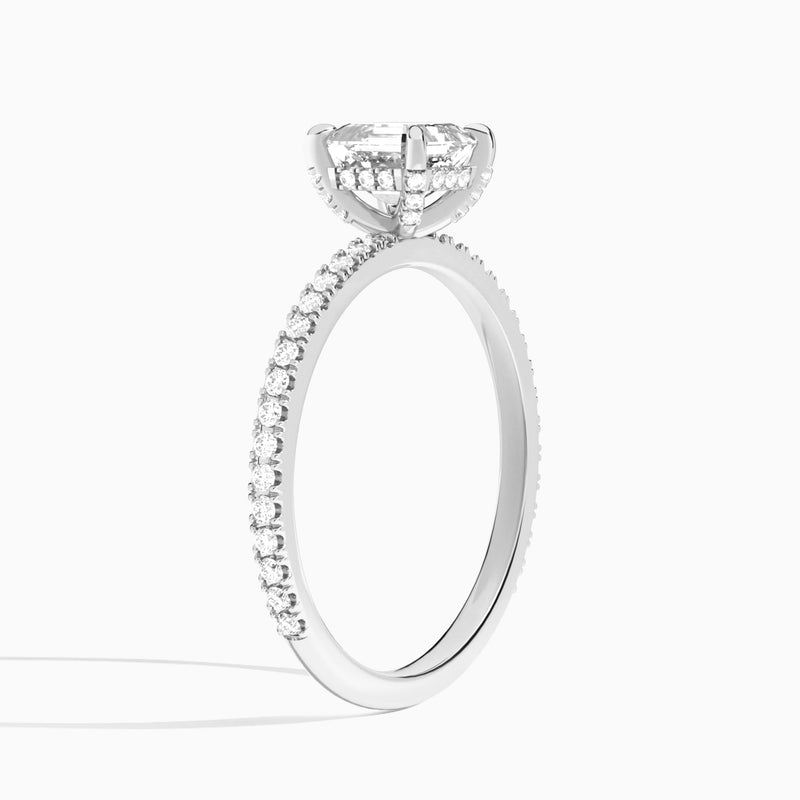 Asscher Luxe Valentina Pavé Lab Diamond Engagement Ring In 18K White Gold, Angle View