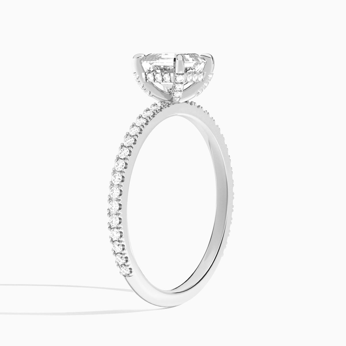 Asscher Luxe Valentina Pavé Lab Diamond Engagement Ring In 18K White Gold, Angle View