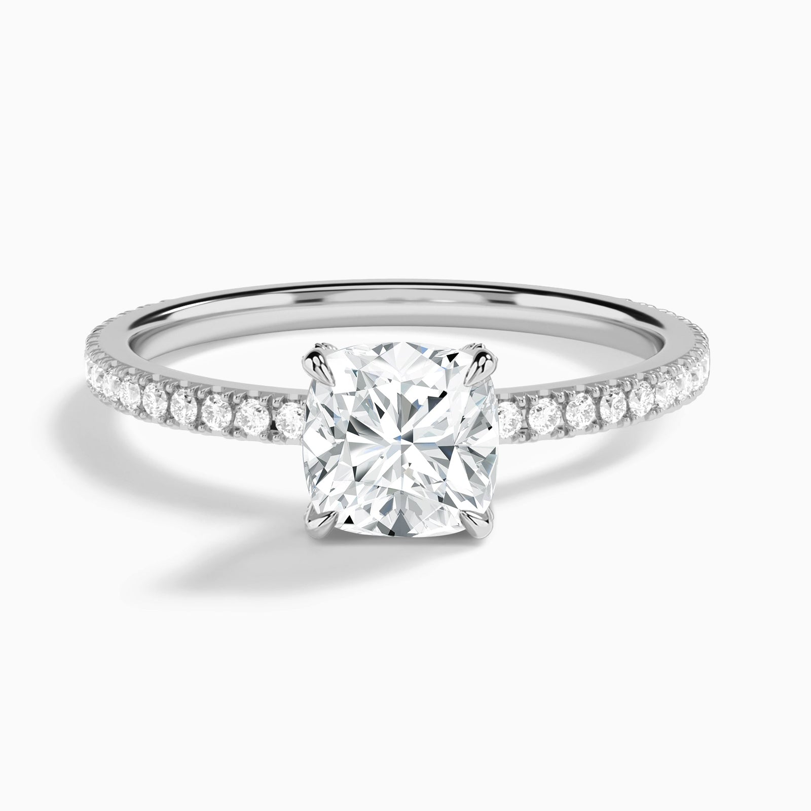 Cushion Luxe Valentina Pavé Lab Diamond Engagement Ring In 14K White Gold - Lucenjuri