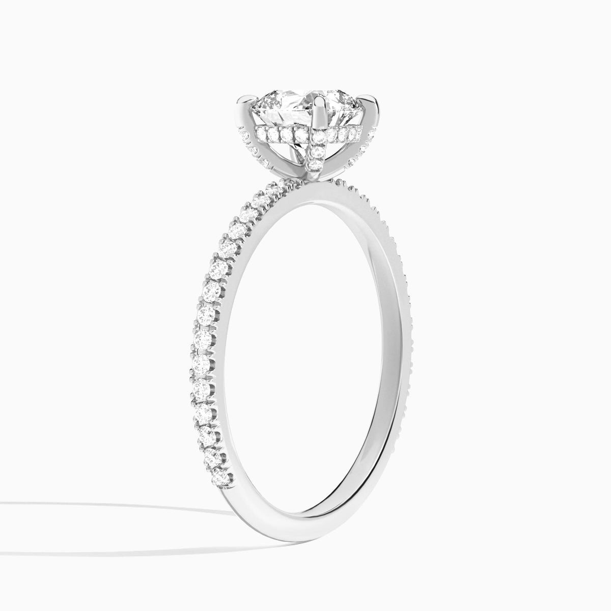 Cushion Luxe Valentina Pavé Lab Diamond Engagement Ring In 18K White Gold, Angle View