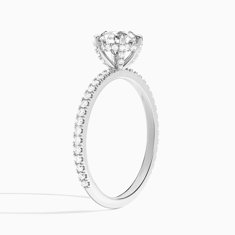 Round Luxe Valentina Pavé Lab Diamond Engagement Ring In 14K White Gold, Angle View
