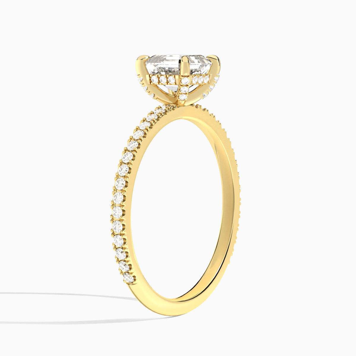 Asscher Luxe Valentina Pavé Lab Diamond Engagement Ring In 14K Yellow Gold, Angle View