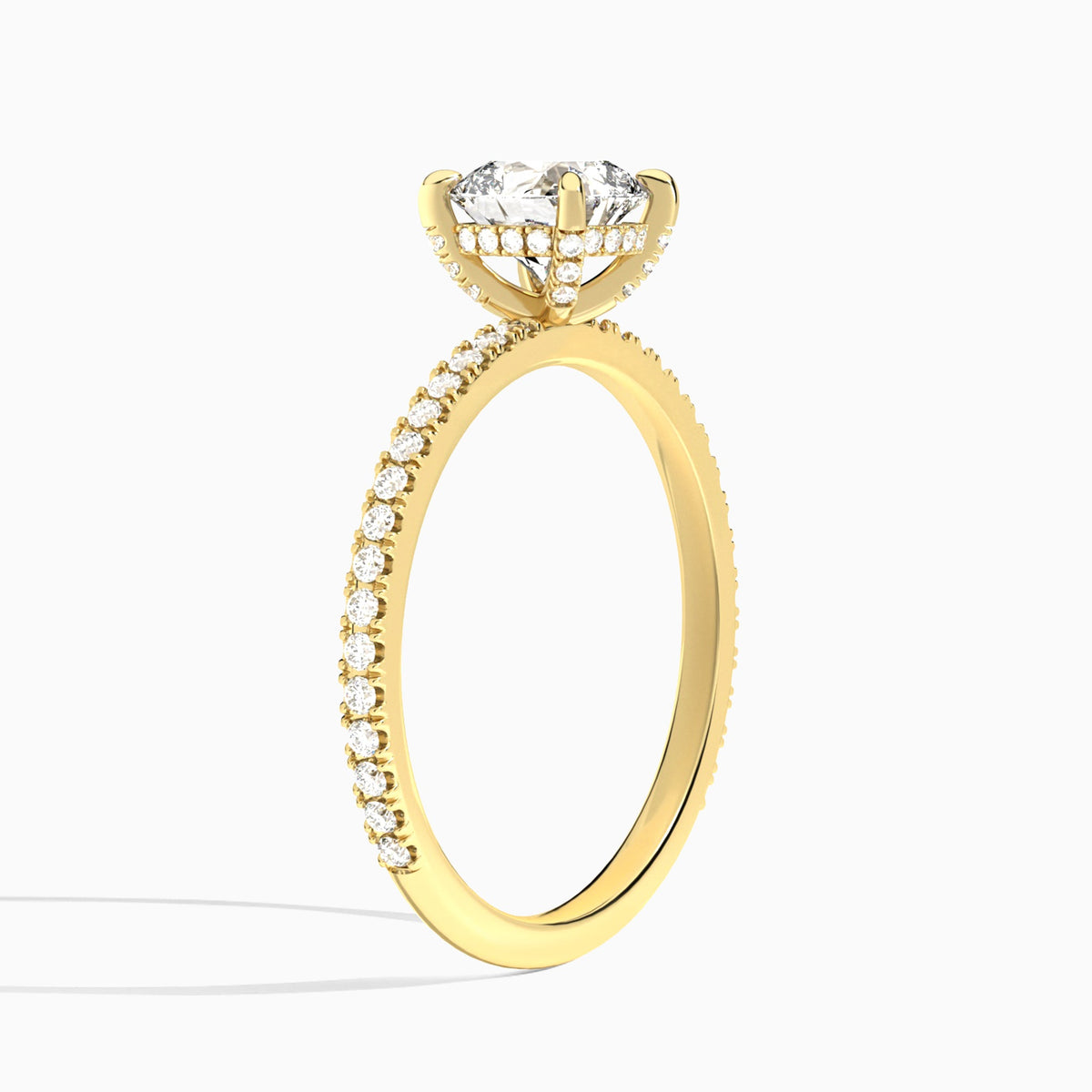 Cushion Luxe Valentina Pavé Lab Diamond Engagement Ring In 14K Yellow Gold, Angle View
