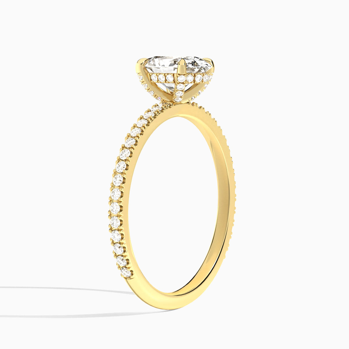 Oval Luxe Valentina Pavé Lab Diamond Engagement Ring In 18K Yellow Gold, Angle View