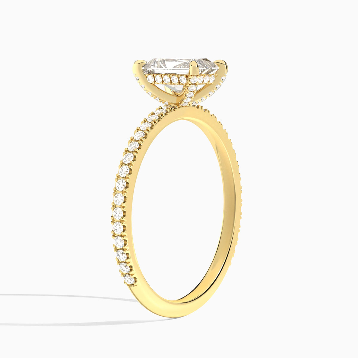 Radiant Luxe Valentina Pavé Lab Diamond Engagement Ring In 14K Yellow Gold, Angle View