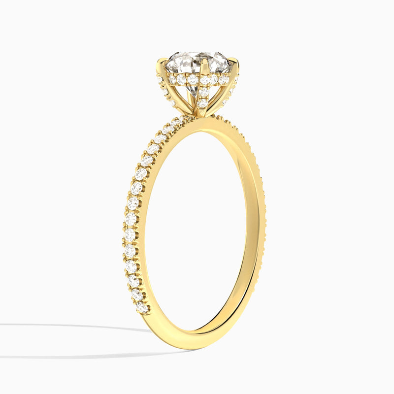 Round Luxe Valentina Pavé Lab Diamond Engagement Ring In 14K Yellow Gold, Angle View