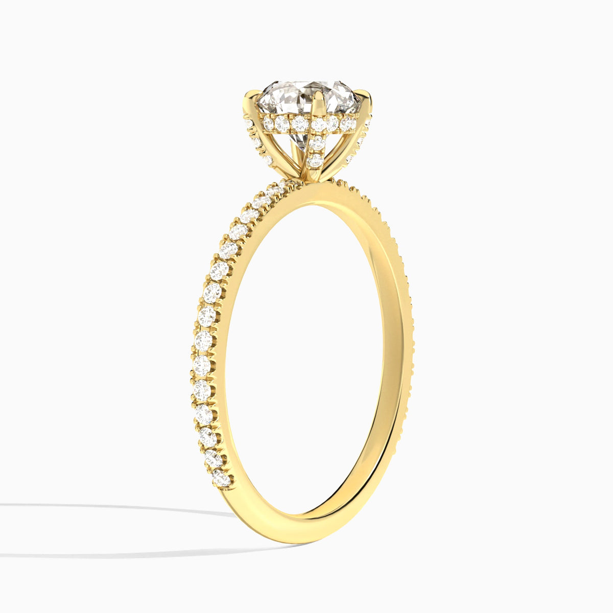 Round Luxe Valentina Pavé Lab Diamond Engagement Ring In 18K Yellow Gold, Angle View