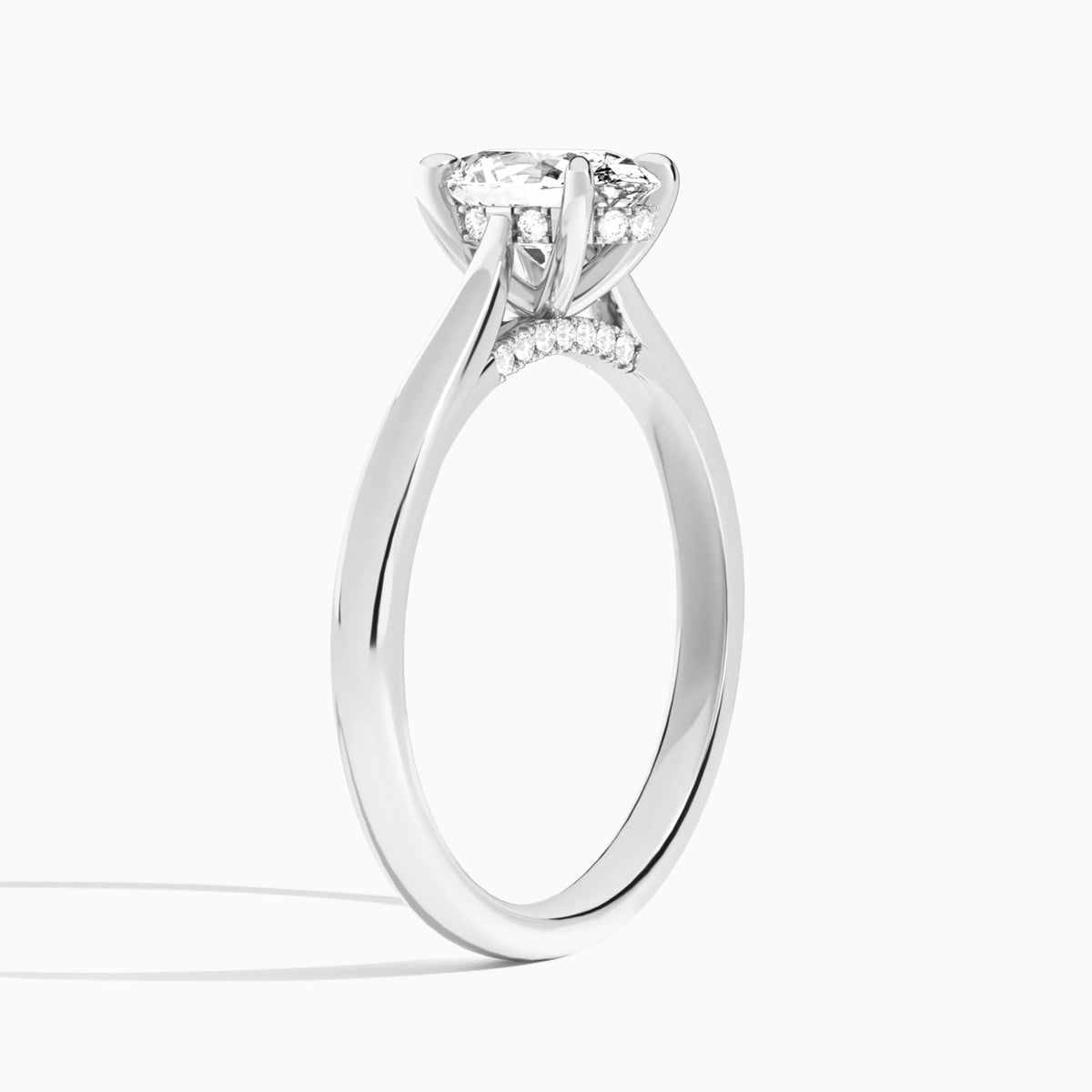Oval Ophelia Lab Grown Diamond Engagement Ring In Platinum, Angle View