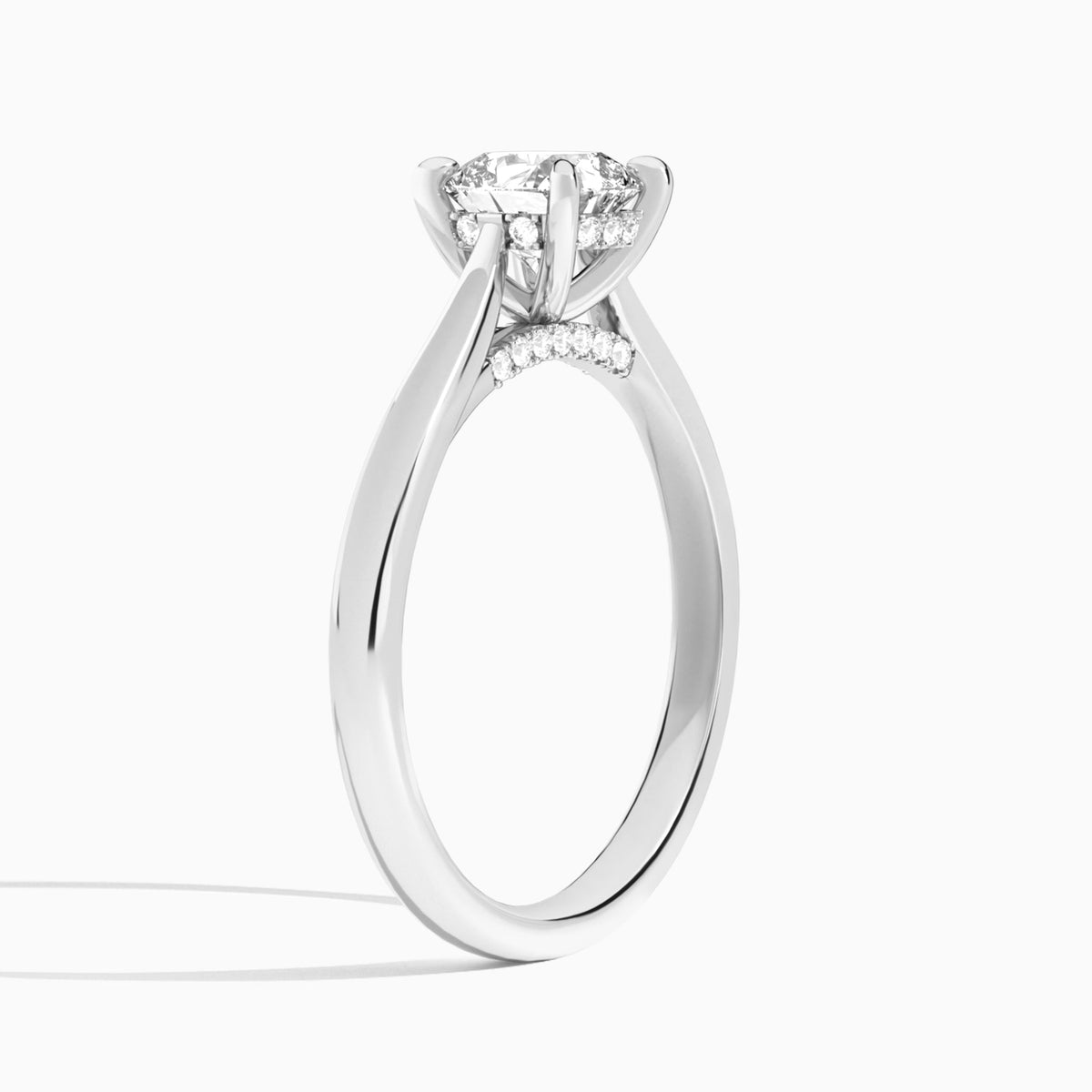 Cushion Ophelia Lab Grown Diamond Engagement Ring In 18K White Gold, Angle View