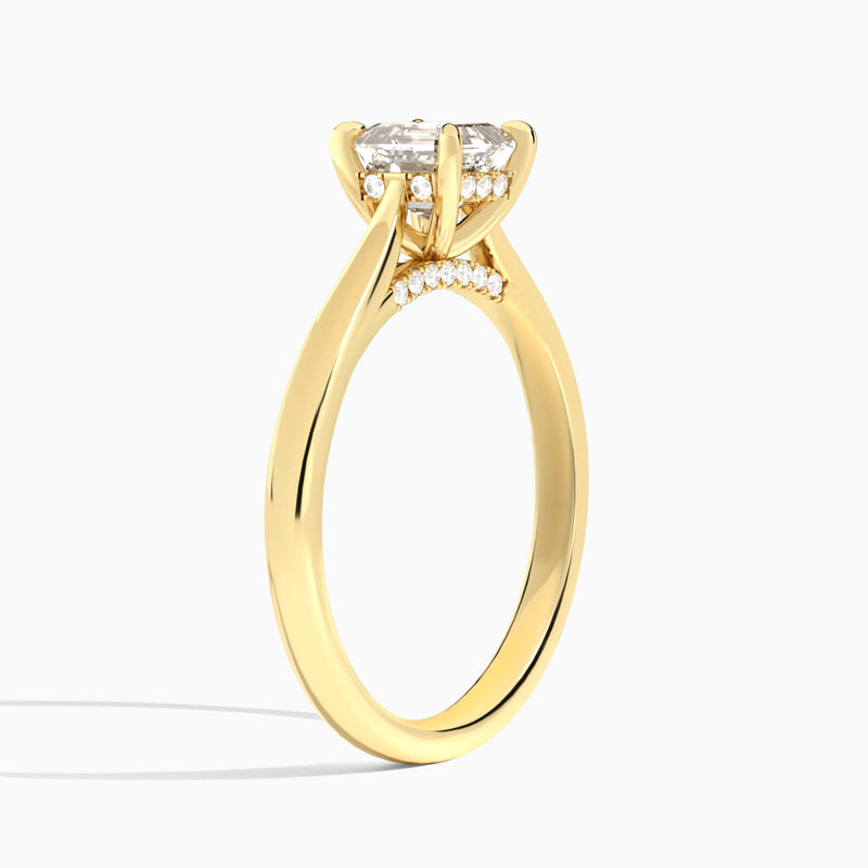 Asscher Ophelia Lab Grown Diamond Engagement Ring In 18K Yellow Gold, Angle View