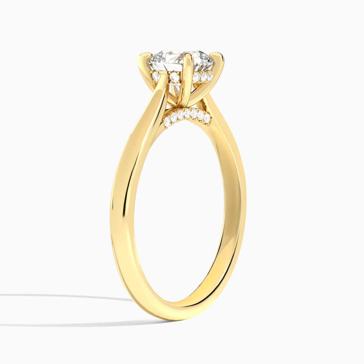 Cushion Ophelia Lab Grown Diamond Engagement Ring In 14K Yellow Gold, Angle View