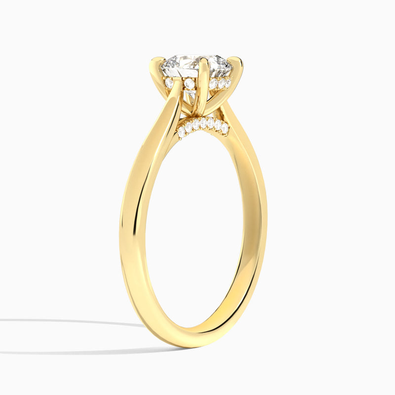 Cushion Ophelia Lab Grown Diamond Engagement Ring In 18K Yellow Gold, Angle View