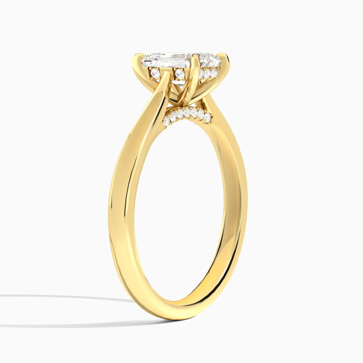 Emerald Ophelia Lab Grown Diamond Engagement Ring In 14K Yellow Gold, Angle View