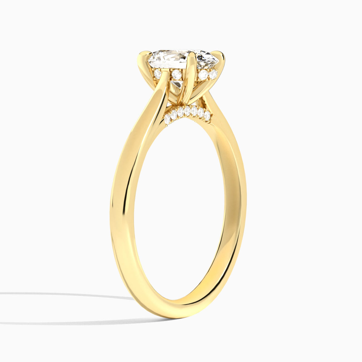 Oval Ophelia Lab Grown Diamond Engagement Ring In 14K Yellow Gold, Angle View