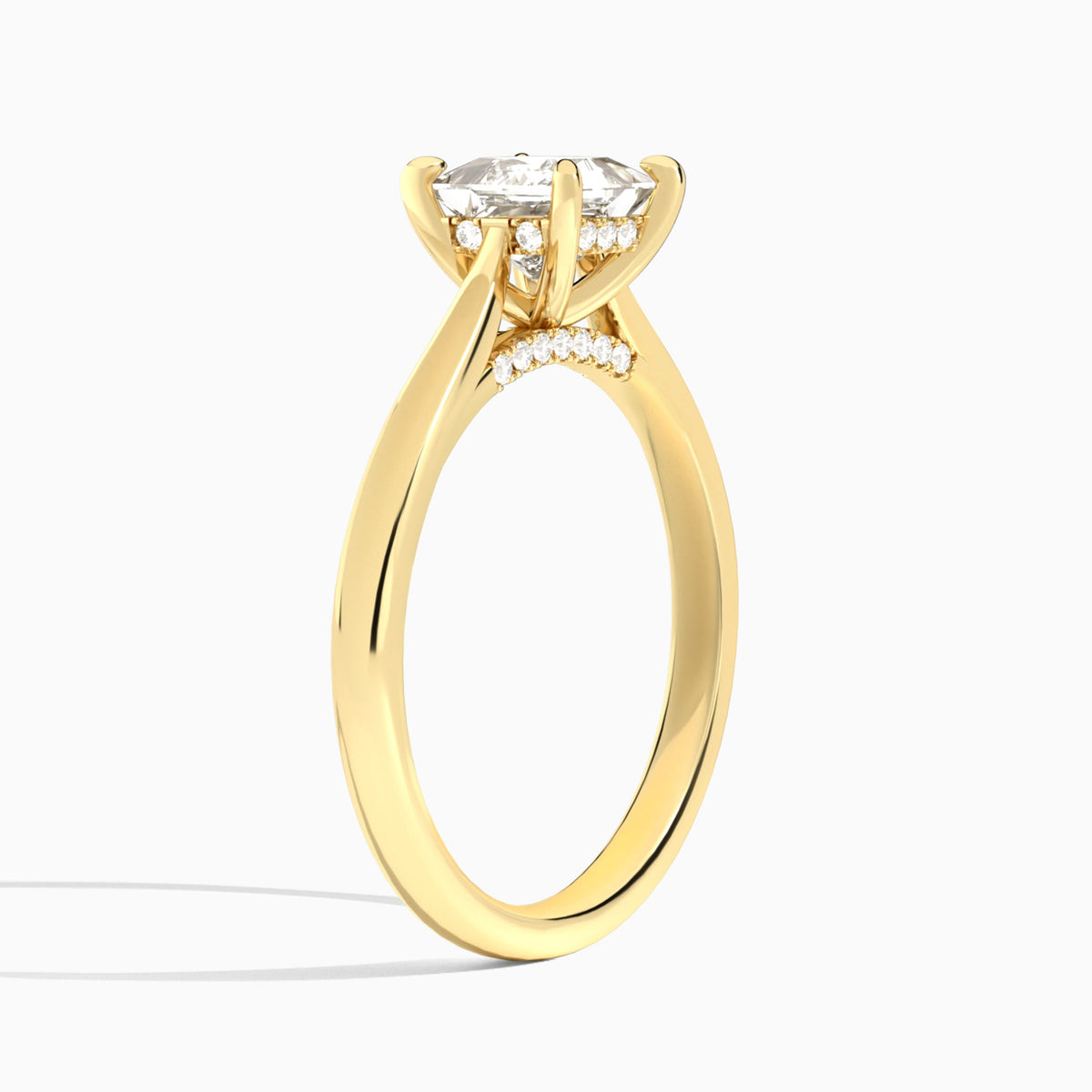Princess Ophelia Lab Grown Diamond Engagement Ring In 14K Yellow Gold, Angle View