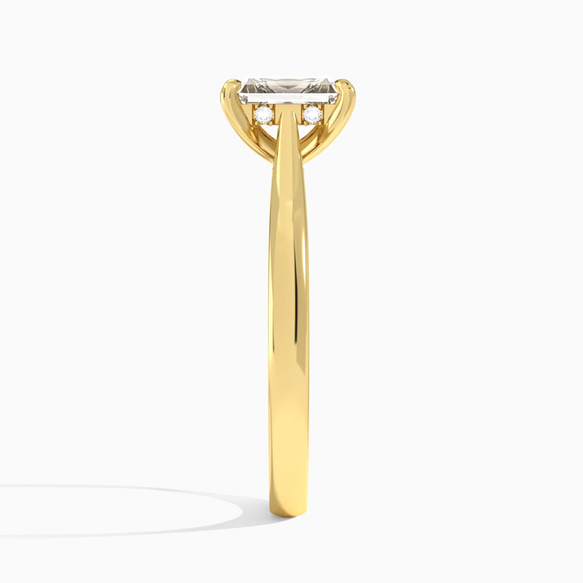 Radiant Ophelia Lab Grown Diamond Engagement Ring In 14K Yellow Gold, Side View