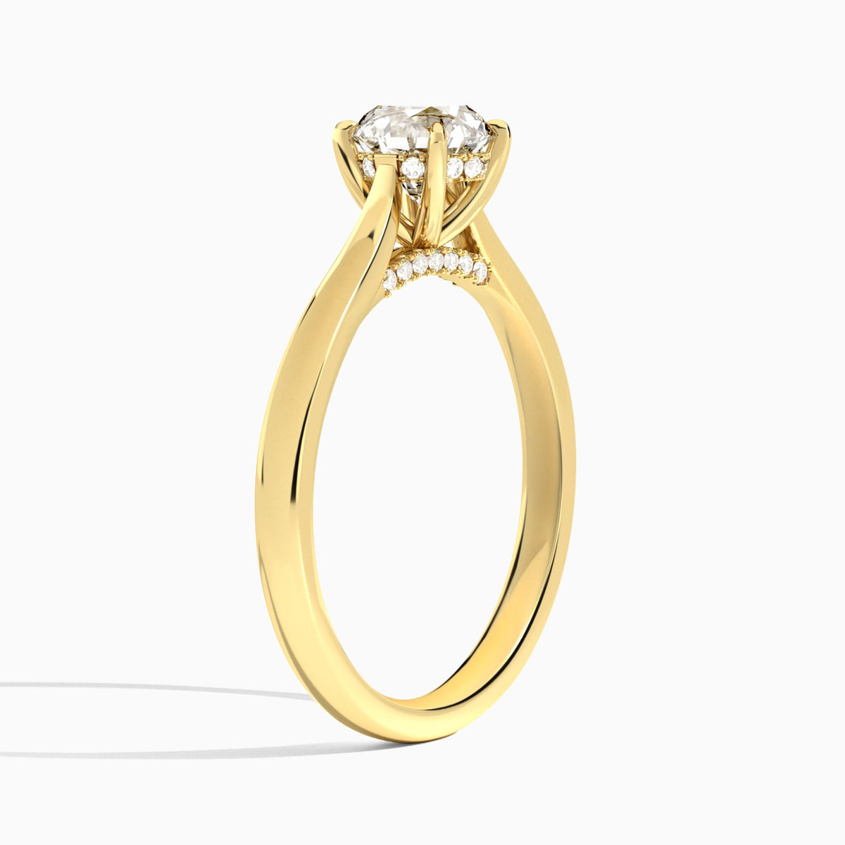 Round Ophelia Lab Grown Diamond Engagement Ring In 18K Yellow Gold, Angle View