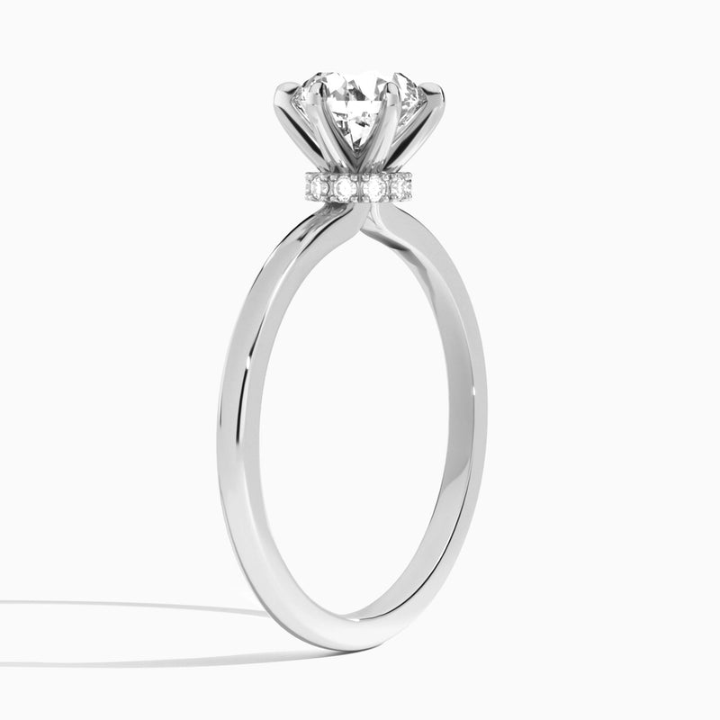 Round Hidden Halo Six-Prong Lab Diamond Engagement Ring In Platinum, Angle View