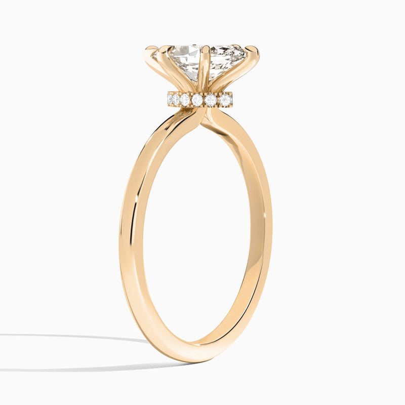 Marquise Hidden Halo Six-Prong Lab Diamond Engagement Ring In 14K Rose Gold, Angle View