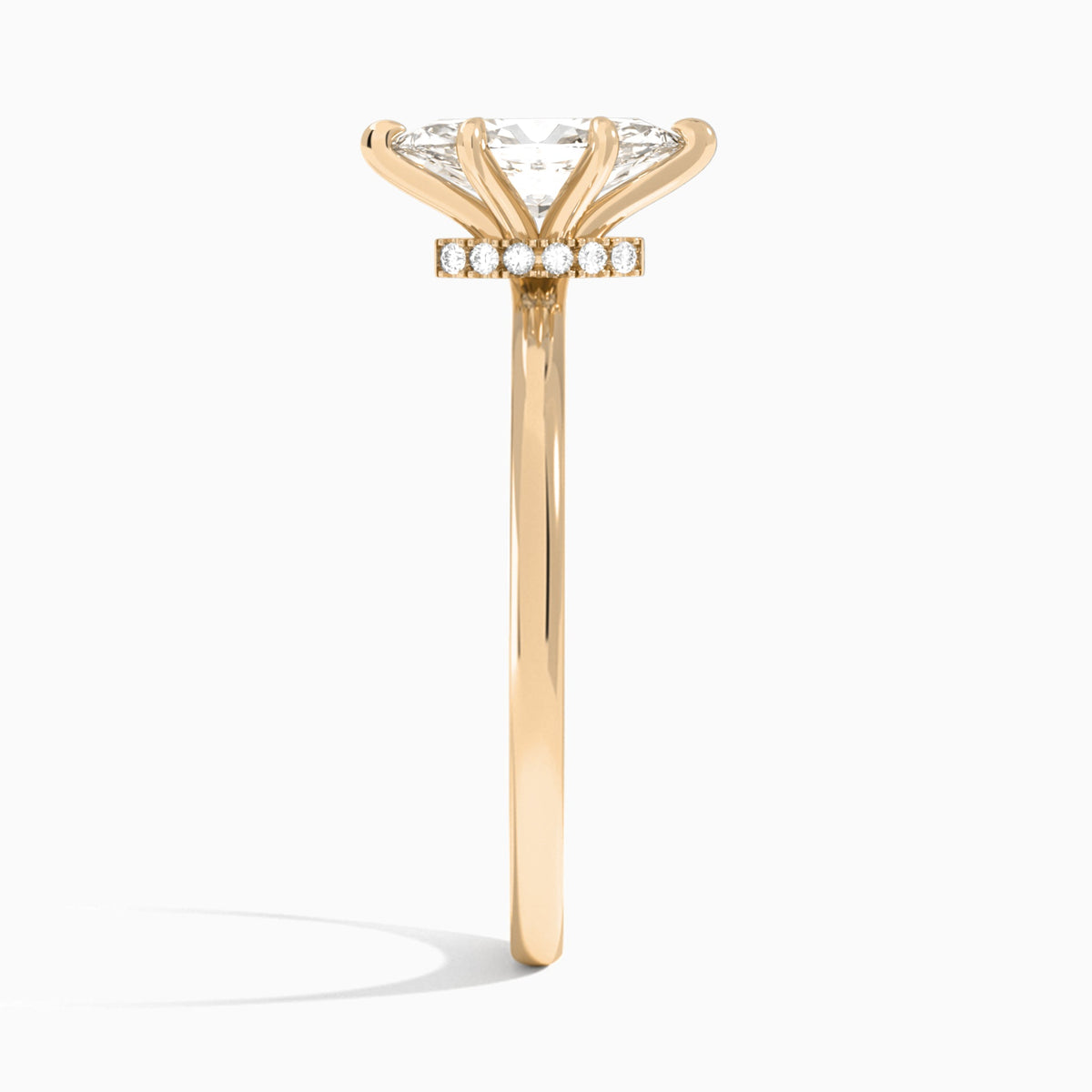 Marquise Hidden Halo Six-Prong Lab Diamond Engagement Ring In 14K Rose Gold, Side View