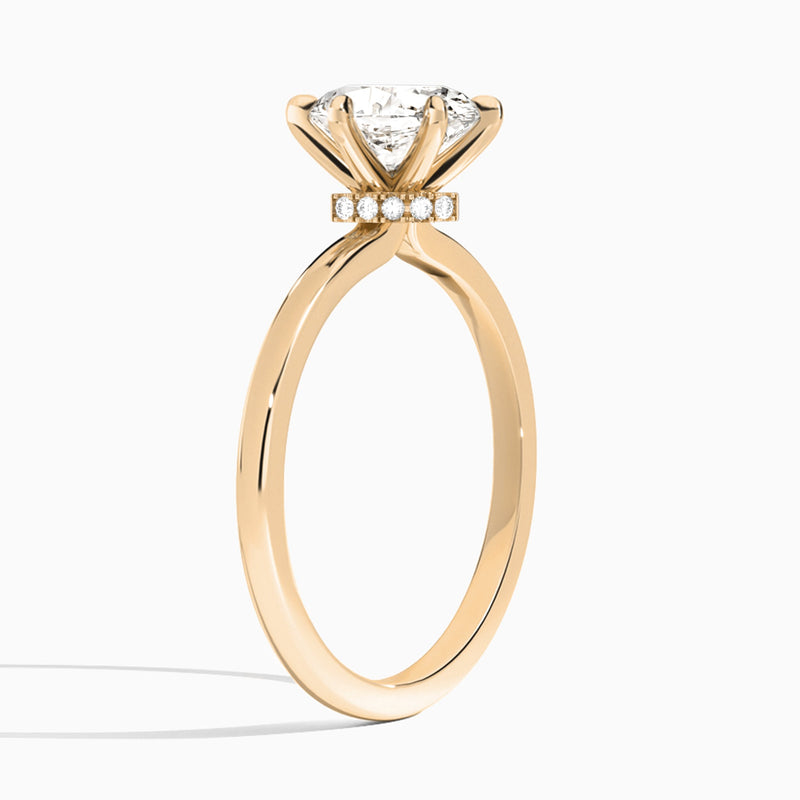 Oval Hidden Halo Six-Prong Lab Diamond Engagement Ring In 14K Rose Gold, Angle View