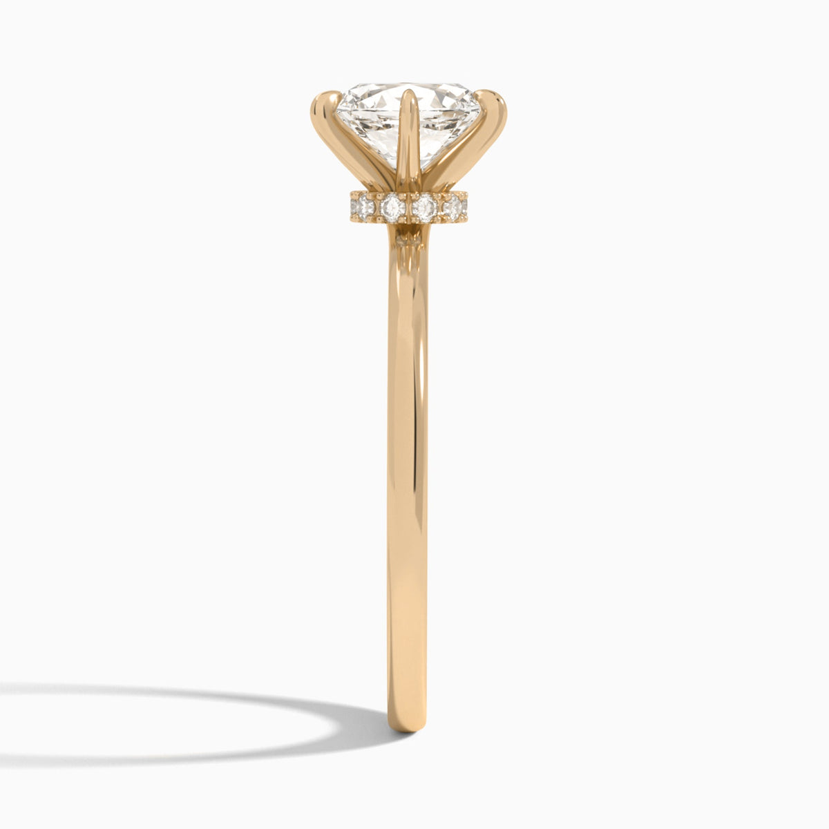 Oval Hidden Halo Six-Prong Lab Diamond Engagement Ring In 14K Rose Gold, Side View