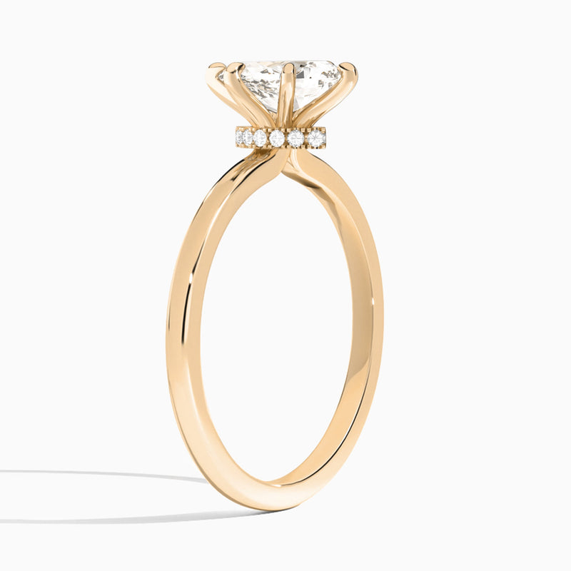 Pear Hidden Halo Six-Prong Lab Diamond Engagement Ring In 14K Rose Gold, Angle View