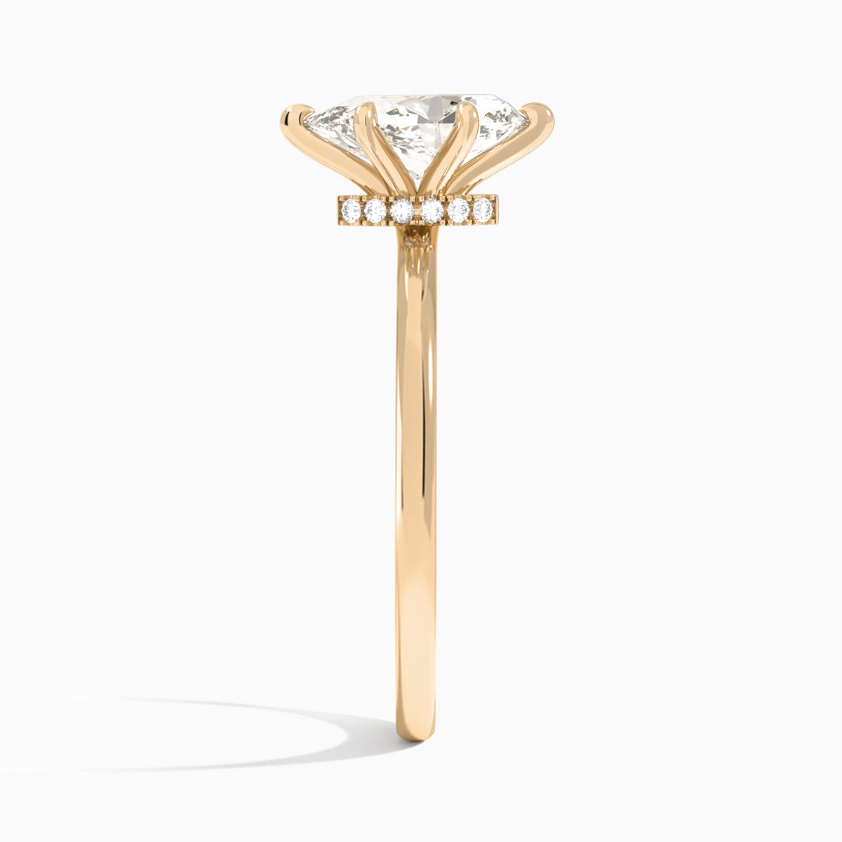 Pear Hidden Halo Six-Prong Lab Diamond Engagement Ring In 14K Rose Gold, Side View