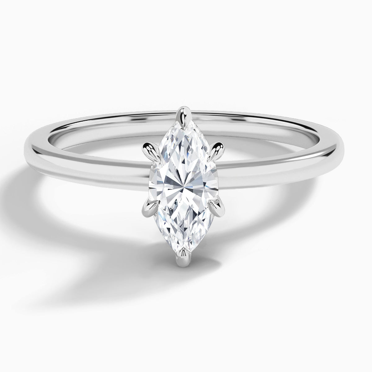 Marquise Hidden Halo Six-Prong Lab Diamond Engagement Ring In 18K White Gold - Lucenjuri