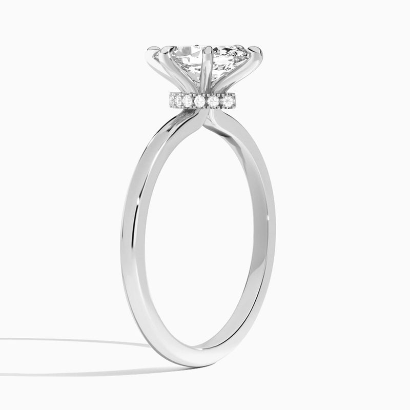 Marquise Hidden Halo Six-Prong Lab Diamond Engagement Ring In 18K White Gold, Angle View