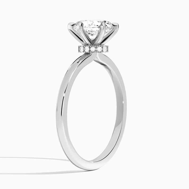 Oval Hidden Halo Six-Prong Lab Diamond Engagement Ring In 18K White Gold, Angle View