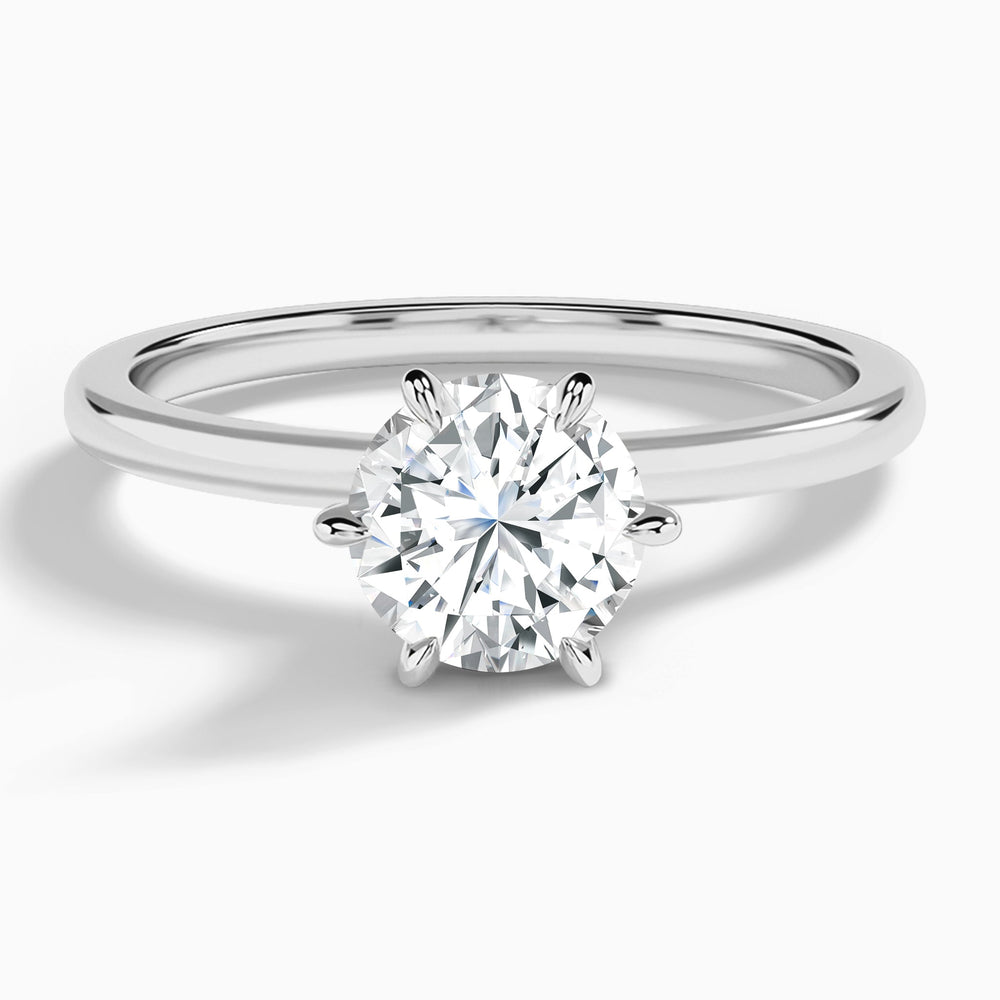 Round Hidden Halo Six-Prong Lab Diamond Engagement Ring In 14K White Gold - Lucenjuri