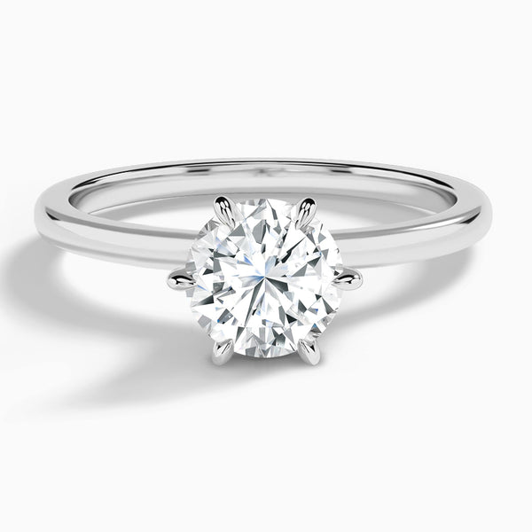 Round Hidden Halo Six-Prong Lab Diamond Engagement Ring In 14K White Gold - Lucenjuri