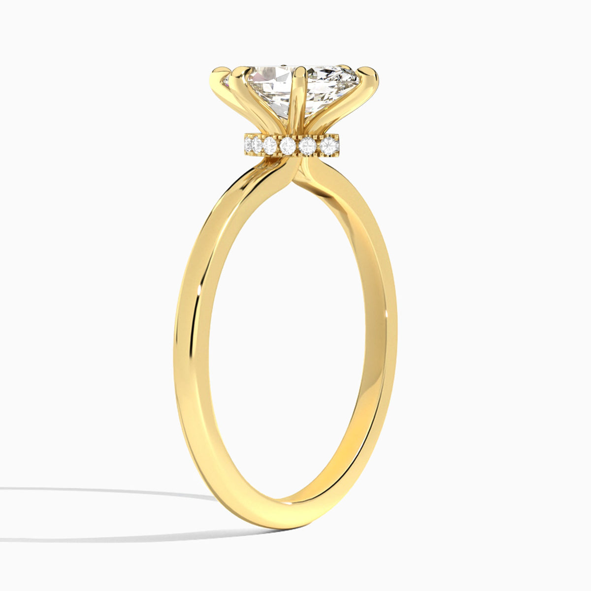 Marquise Hidden Halo Six-Prong Lab Diamond Engagement Ring In 18K Yellow Gold, Angle View