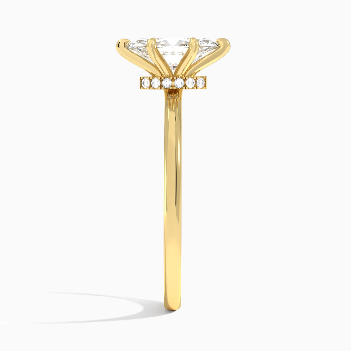Marquise Hidden Halo Six-Prong Lab Diamond Engagement Ring In 18K Yellow Gold, Side View