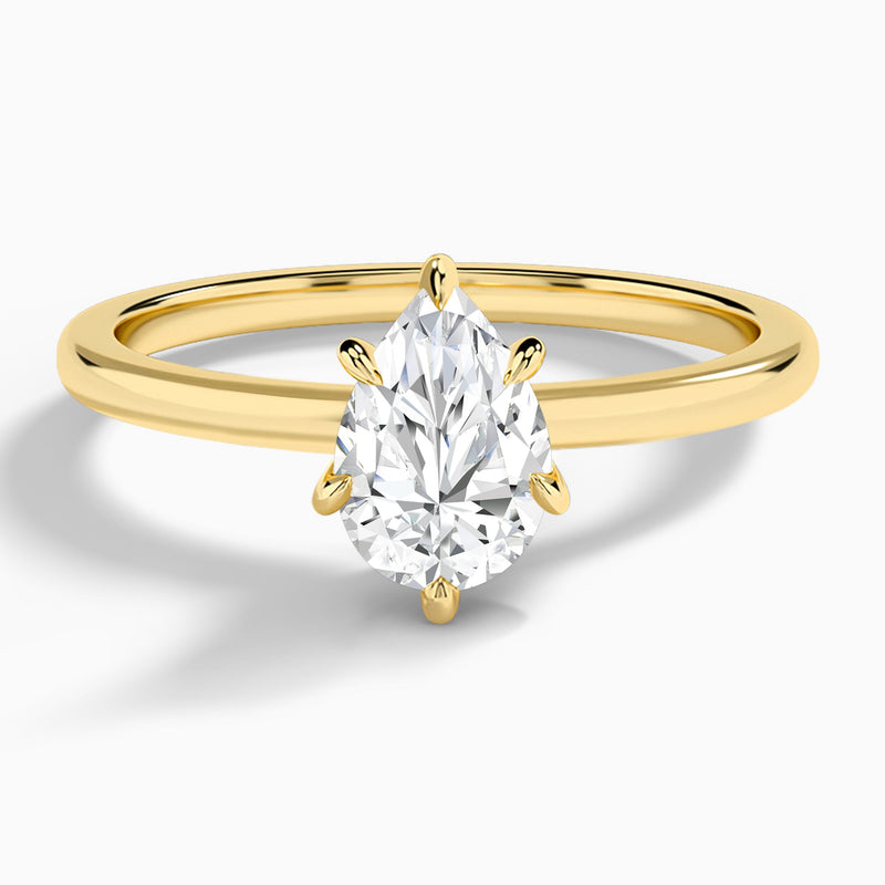 Pear Hidden Halo Six-Prong Lab Diamond Engagement Ring In 14K Yellow Gold - Lucenjuri