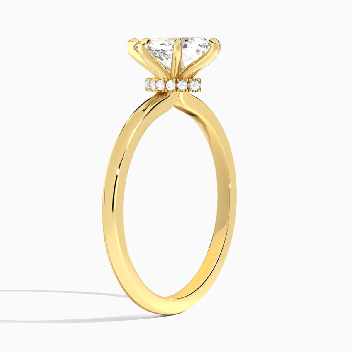 Pear Hidden Halo Six-Prong Lab Diamond Engagement Ring In 18K Yellow Gold, Angle View