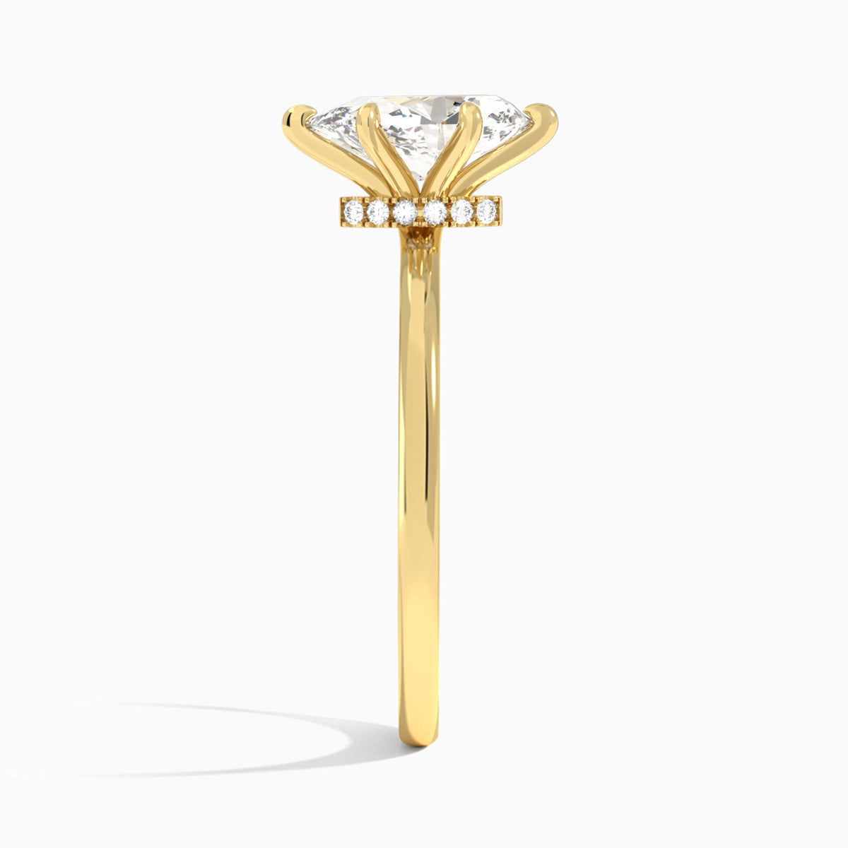 Pear Hidden Halo Six-Prong Lab Diamond Engagement Ring In 18K Yellow Gold, Side View
