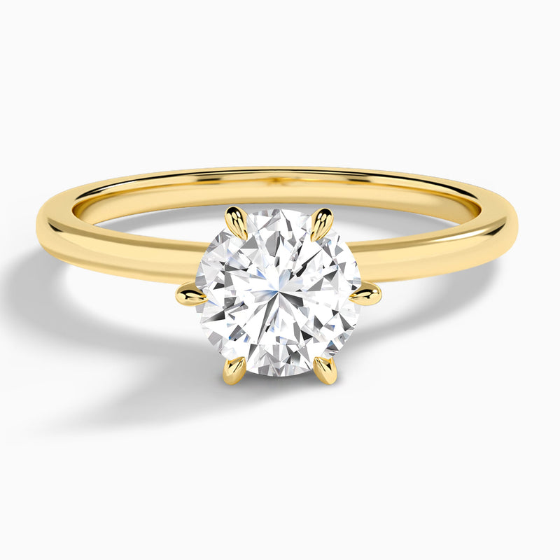 Round Hidden Halo Six-Prong Lab Diamond Engagement Ring In 14K Yellow Gold - Lucenjuri