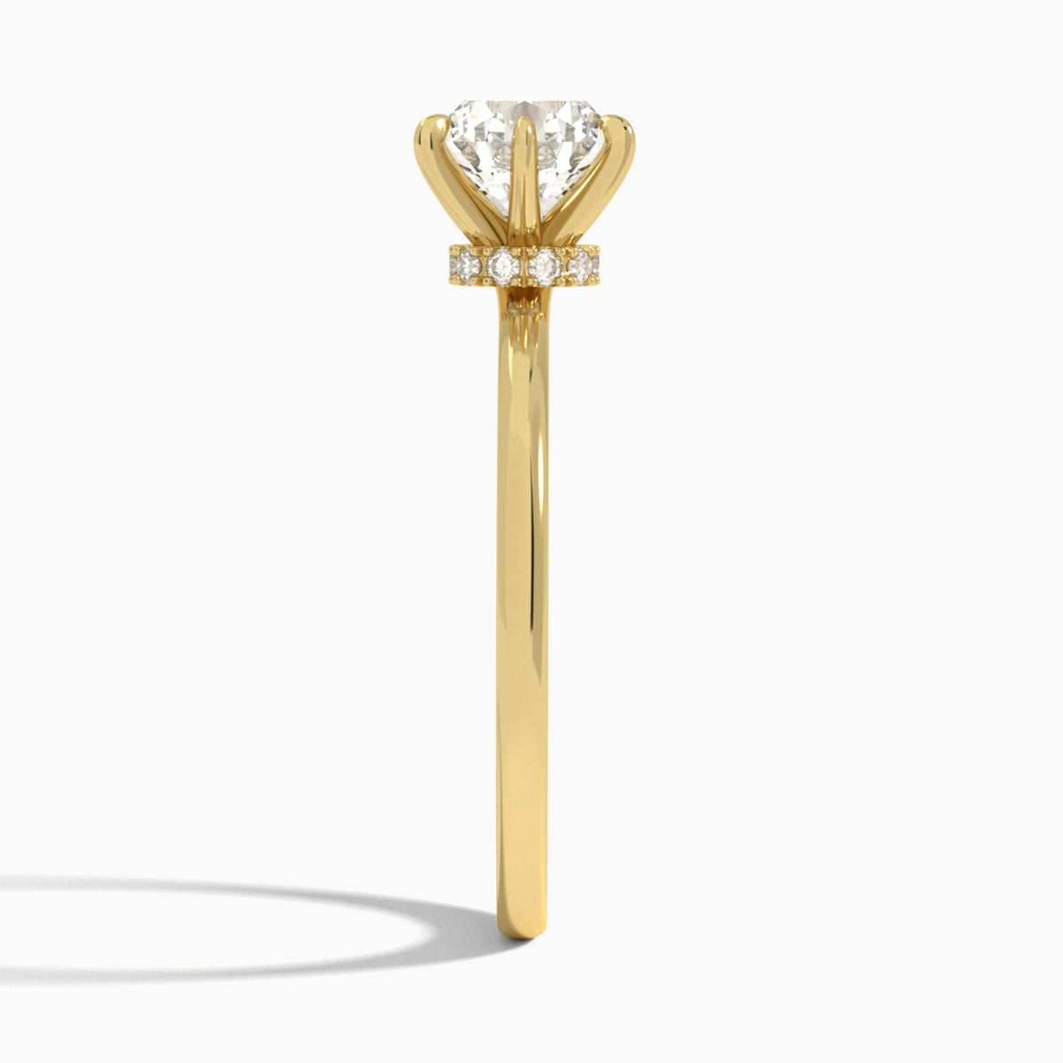 Round Hidden Halo Six-Prong Lab Diamond Engagement Ring In 14K Yellow Gold, Side View