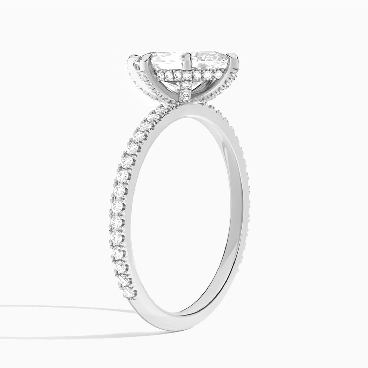 Marquise Luxe Six-Prong Valentina Pavé Lab Diamond Engagement Ring In Platinum, Angle View