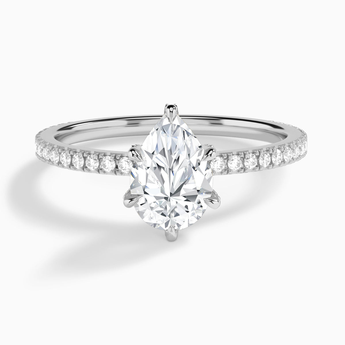 Pear Luxe Six-Prong Valentina Pavé Lab Diamond Engagement Ring In Platinum - Lucenjuri