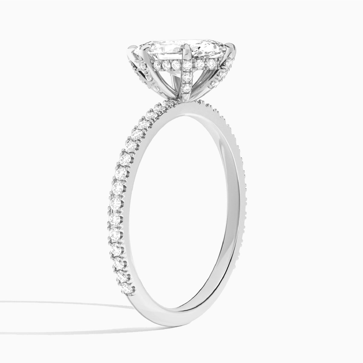 Pear Luxe Six-Prong Valentina Pavé Lab Diamond Engagement Ring In Platinum, Angle View