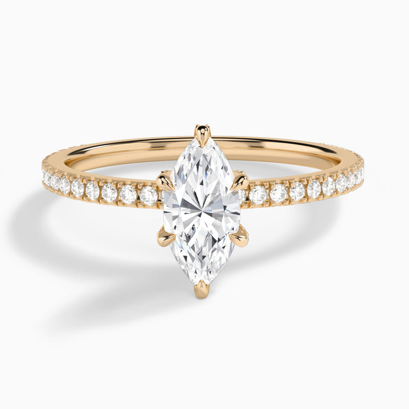 Marquise Luxe Six-Prong Pavé Lab Diamond Engagement Ring In 14K Rose Gold - Lucenjuri