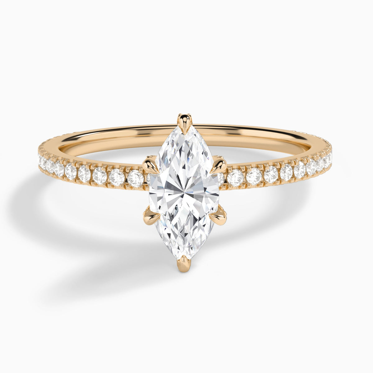 Marquise Luxe Six-Prong Pavé Lab Diamond Engagement Ring In 14K Rose Gold - Lucenjuri