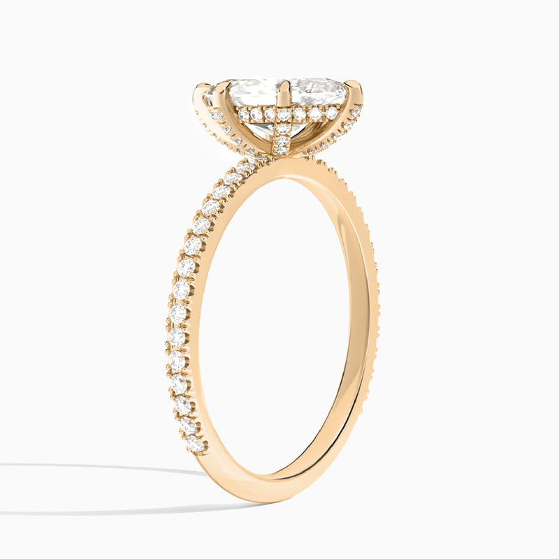 Marquise Luxe Six-Prong Pavé Lab Diamond Engagement Ring In 14K Rose Gold, Angle View