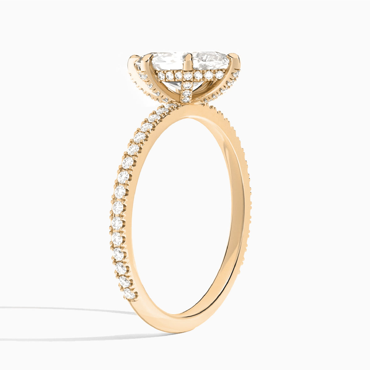 Marquise Luxe Six-Prong Pavé Lab Diamond Engagement Ring In 14K Rose Gold, Angle View