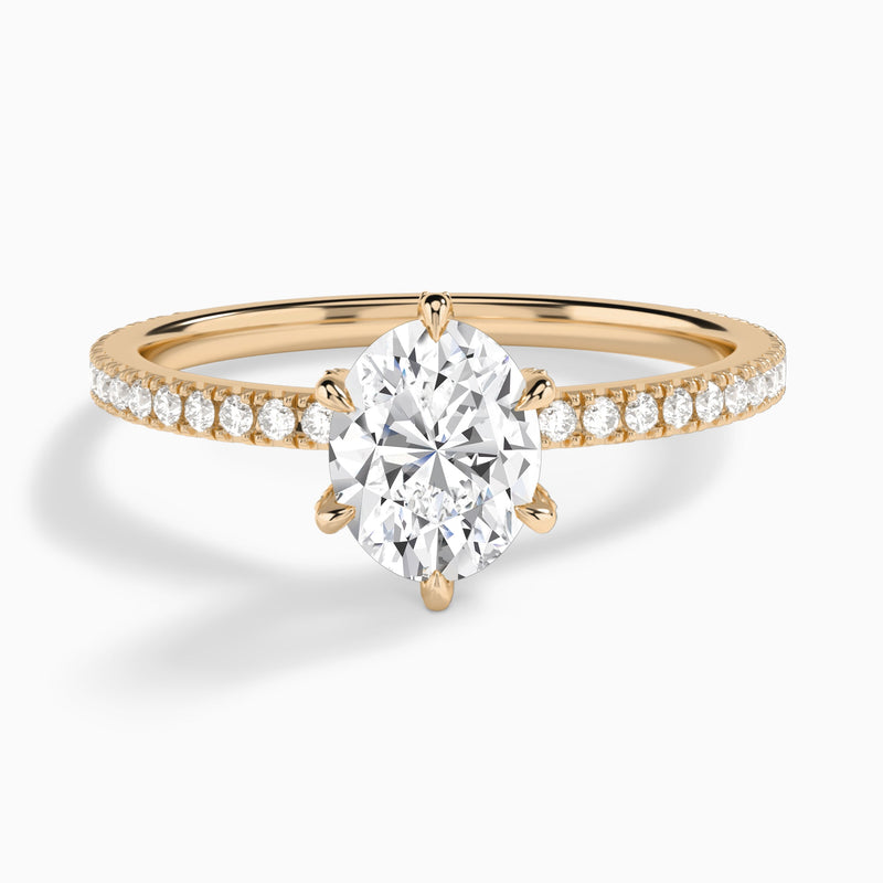 Oval Luxe Six-Prong Pavé Lab Diamond Engagement Ring In 14K Rose Gold - Lucenjuri