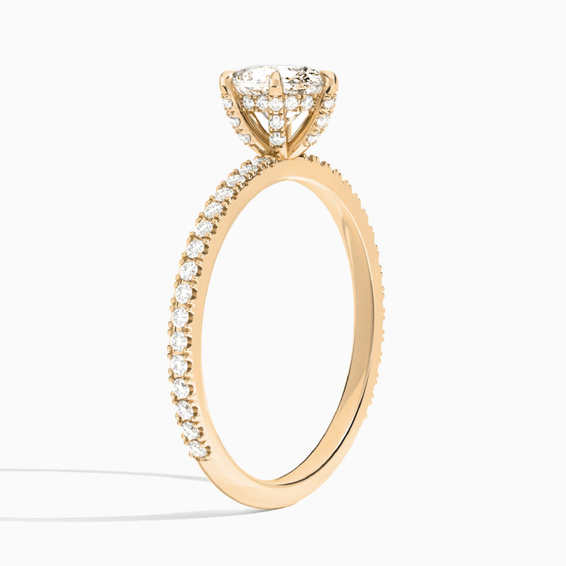 Oval Luxe Six-Prong Pavé Lab Diamond Engagement Ring In 14K Rose Gold, Angle View