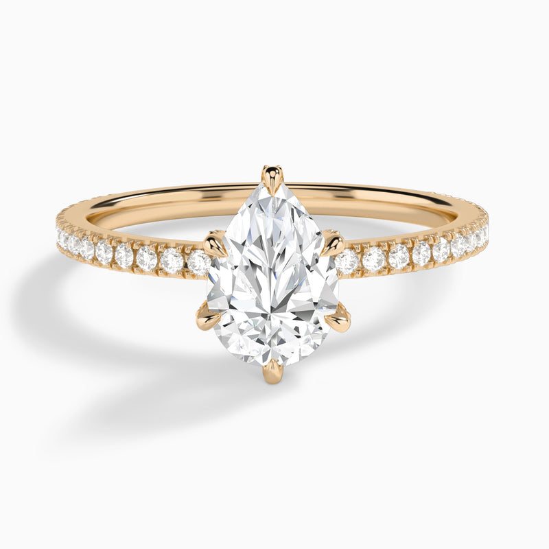 Pear Luxe Six-Prong Pavé Lab Diamond Engagement Ring In 14K Rose Gold - Lucenjuri